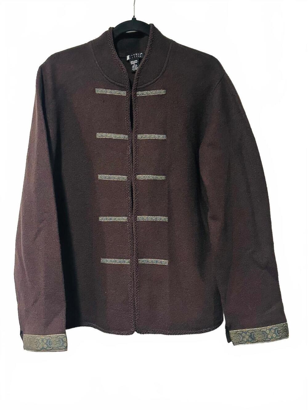 100% wool Carol Little brown trim detailed jacket